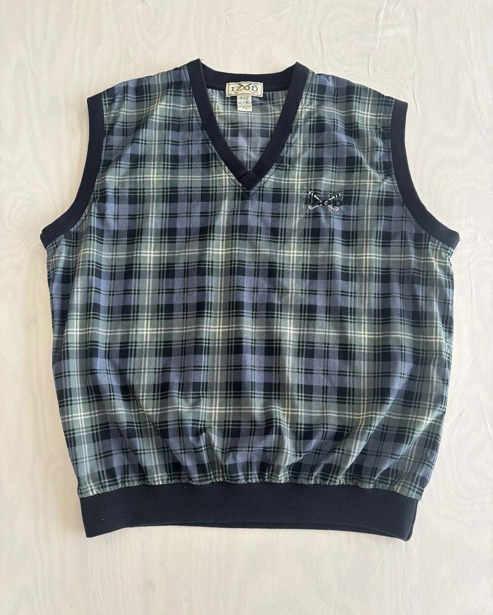 Vintage Izod Golf Plaid Tartan Pullover Windbreaker Vest Men's L